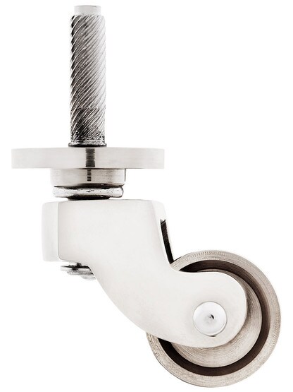 Solid Brass English-Style Caster with 1 inch Brass Wheel In Polished Nickel.